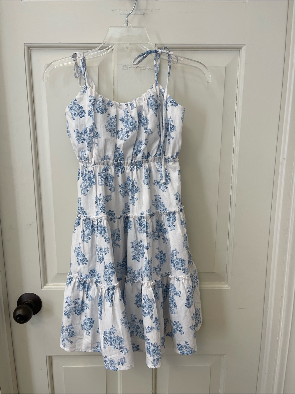 Altar'd State White and Light Blue Floral Tiered Sundress